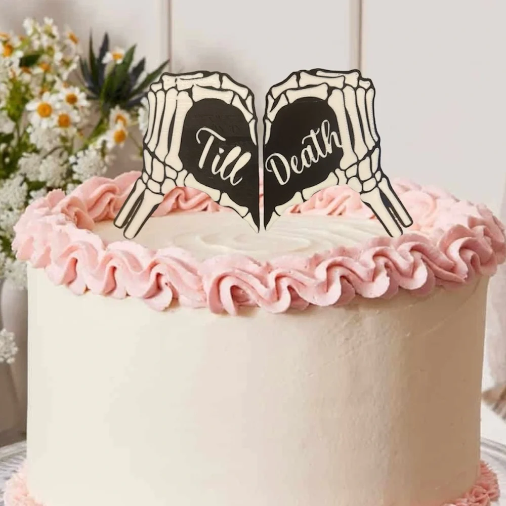 Skeleton Heart Cake Topper - Black and White